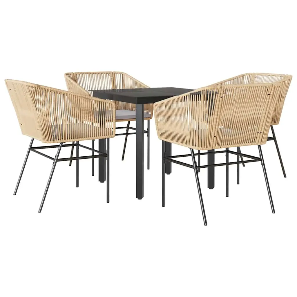 Garden Dining Set Brown Poly Rattan 5 Piece Outdoor Furniture with Glass Table