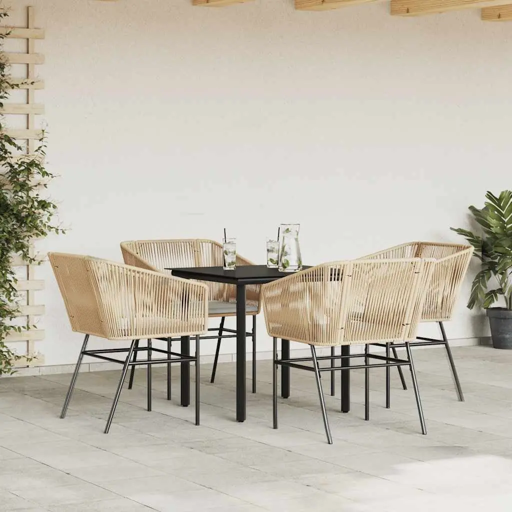 Garden Dining Set Brown Poly Rattan 5 Piece Outdoor Furniture with Glass Table