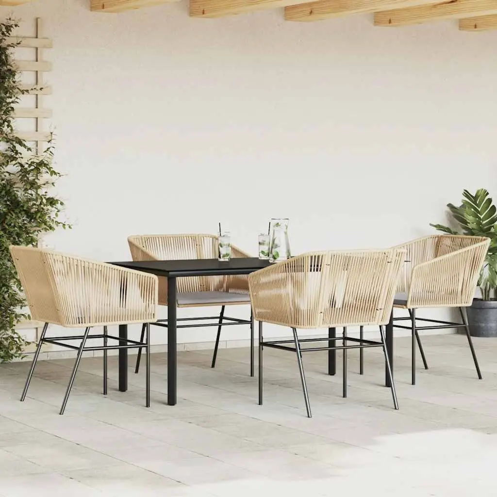 Brown Poly Rattan Outdoor Dining Set 5 Piece with Cushions and Tempered Glass Table for Patio and Garden