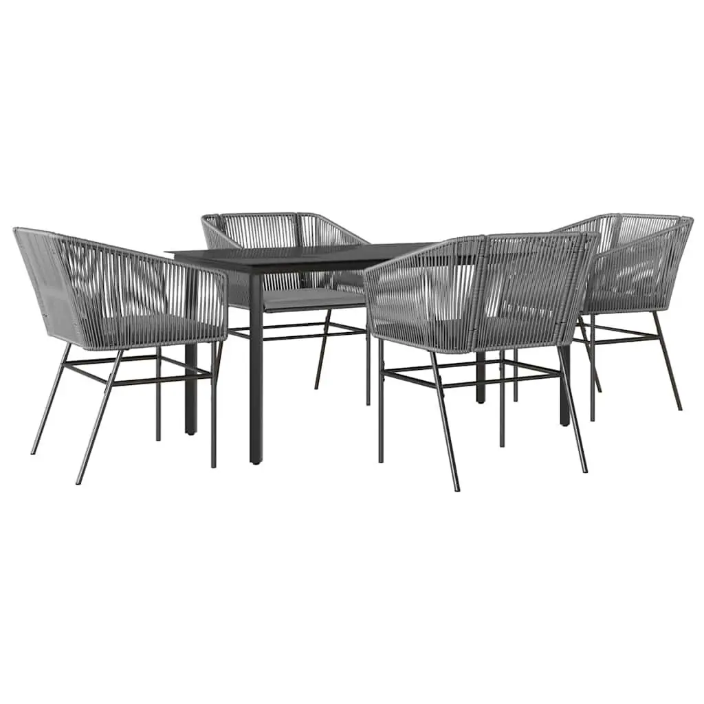 Garden Dining Set Grey Poly Rattan 5 Piece Outdoor Patio Furniture with Glass Table