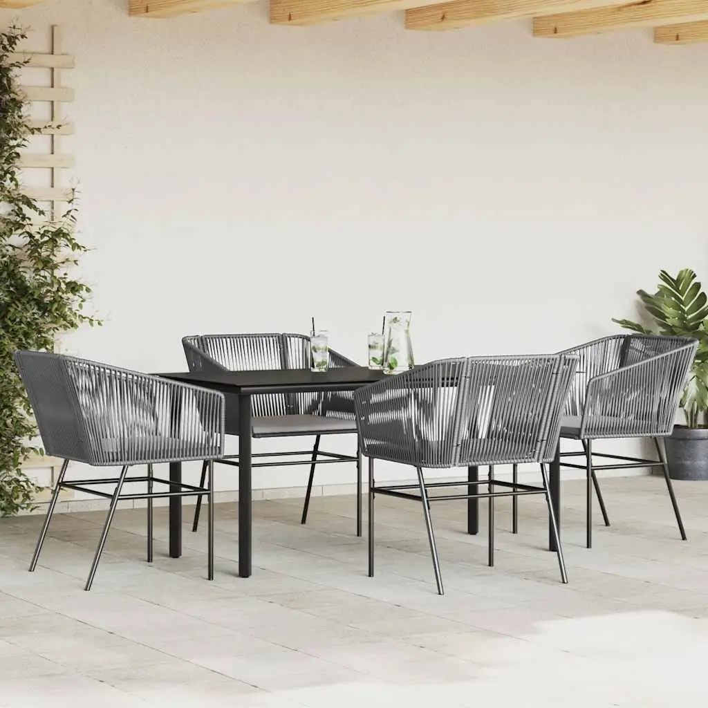 Garden Dining Set Grey Poly Rattan 5 Piece Outdoor Patio Furniture with Glass Table