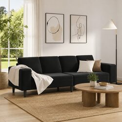 Modern Living Room Couch Black Polyester Upholstery Sofa 250 x 77 x 76 cm