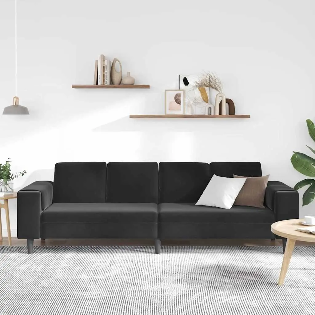 Modern Living Room Couch Black Polyester Upholstery Sofa 250 x 77 x 76 cm