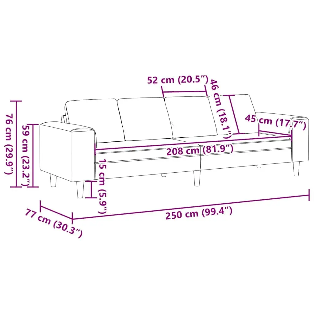 Modern Living Room Couch Black Polyester Upholstery Sofa 250 x 77 x 76 cm