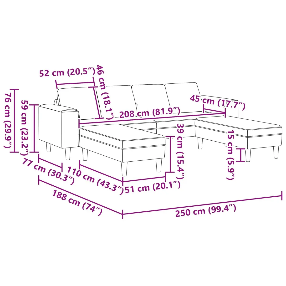 3 Piece Black Sofa Set