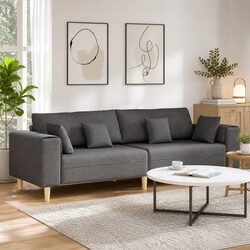 Modern Grey Fabric Sofa with Cushions Spring Support Living Room Furniture