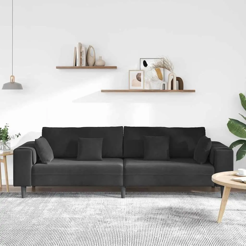 Modern Black Velvet Sofa Contemporary Living Room Furniture with Spring Cushion