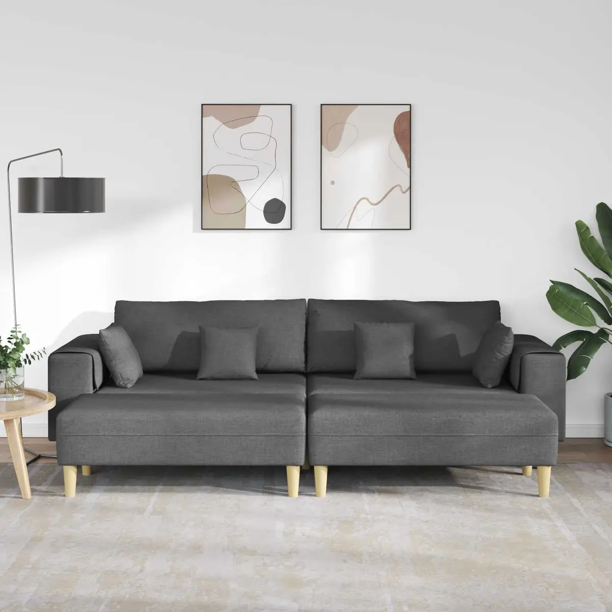 Modern Grey Fabric Sofa 3-Piece Set with Cushions Living Room Furniture