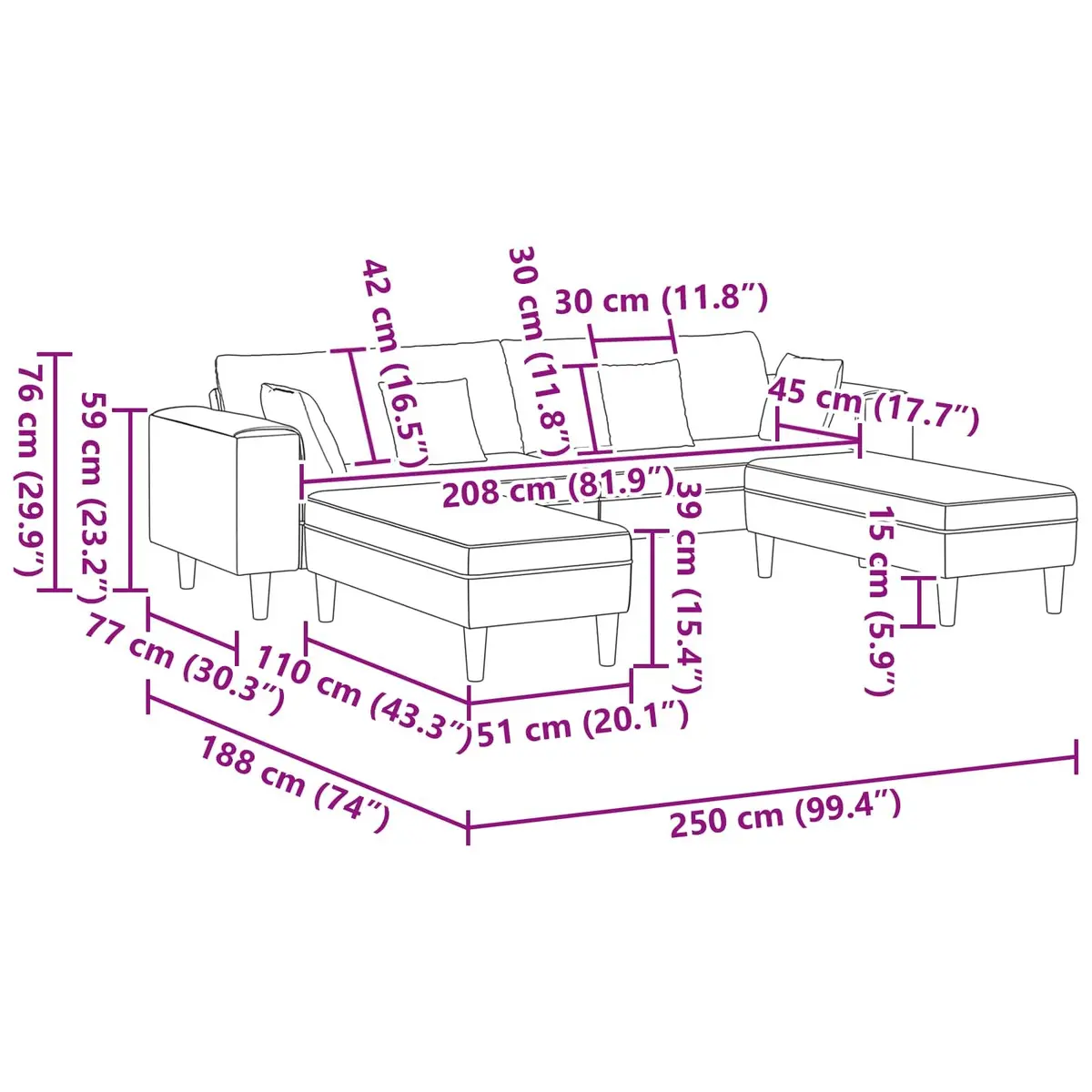 Modern Grey Fabric Sofa 3-Piece Set with Cushions Living Room Furniture