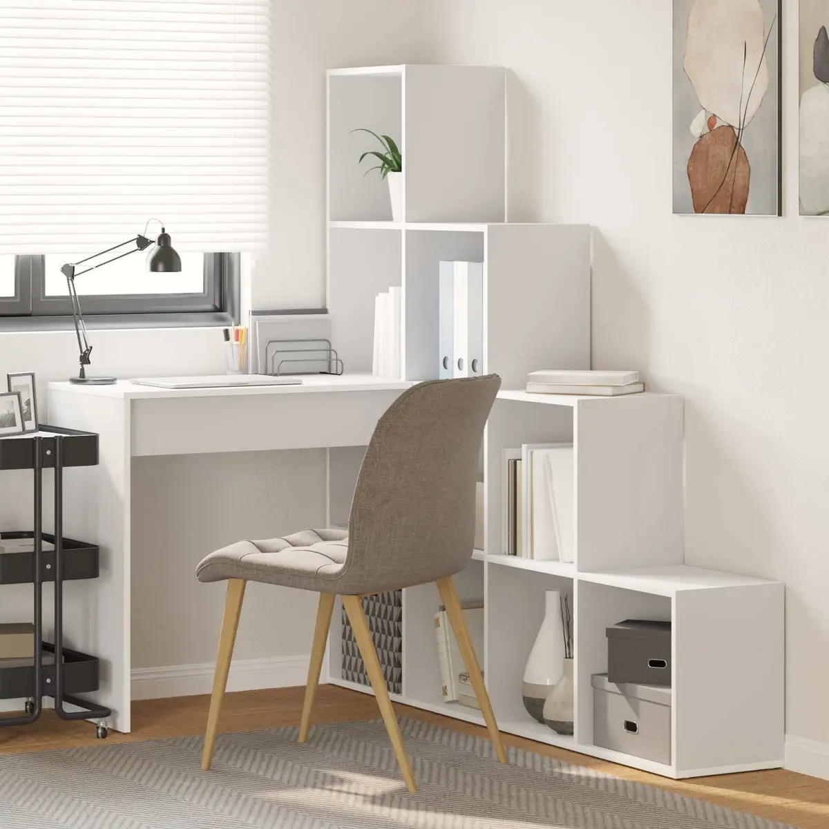 White Corner Desk with Storage Shelves Engineered Wood 101.5 x 149.5 x 149.5 cm