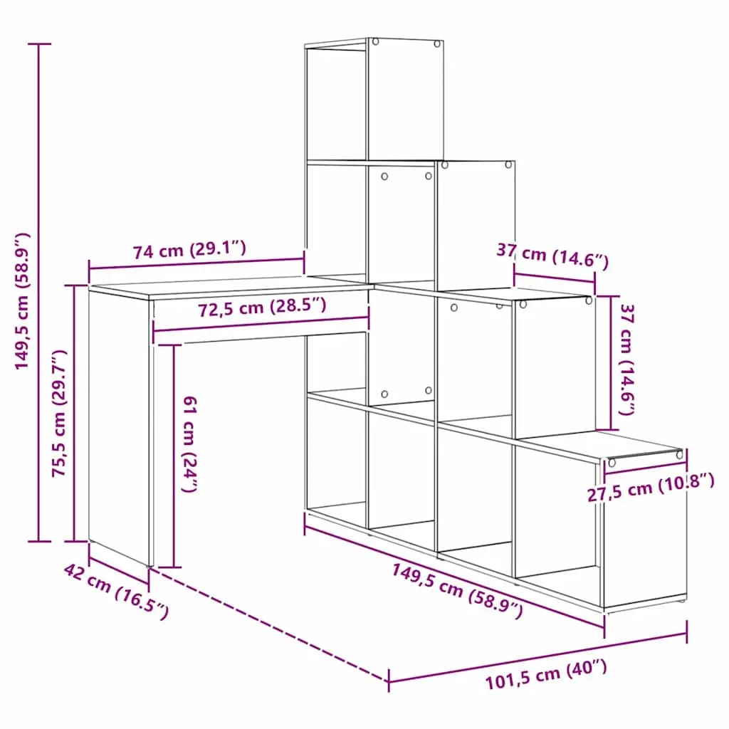 White Corner Desk with Storage Shelves Engineered Wood 101.5 x 149.5 x 149.5 cm