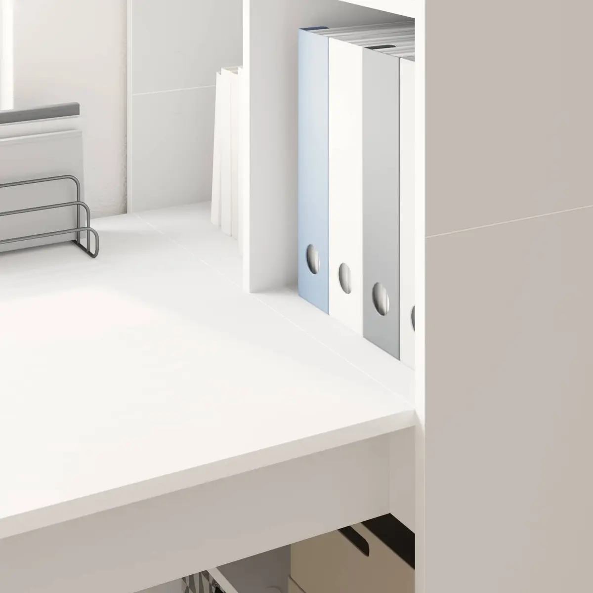 White Writing Desk with Shelves Storage Engineered Wood Office Furniture 122cm