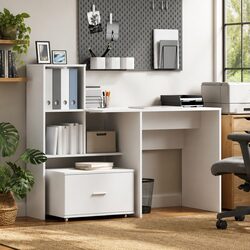 Your New White Desk with Storage for Home Office 131.5 x 50 x 106.5 cm