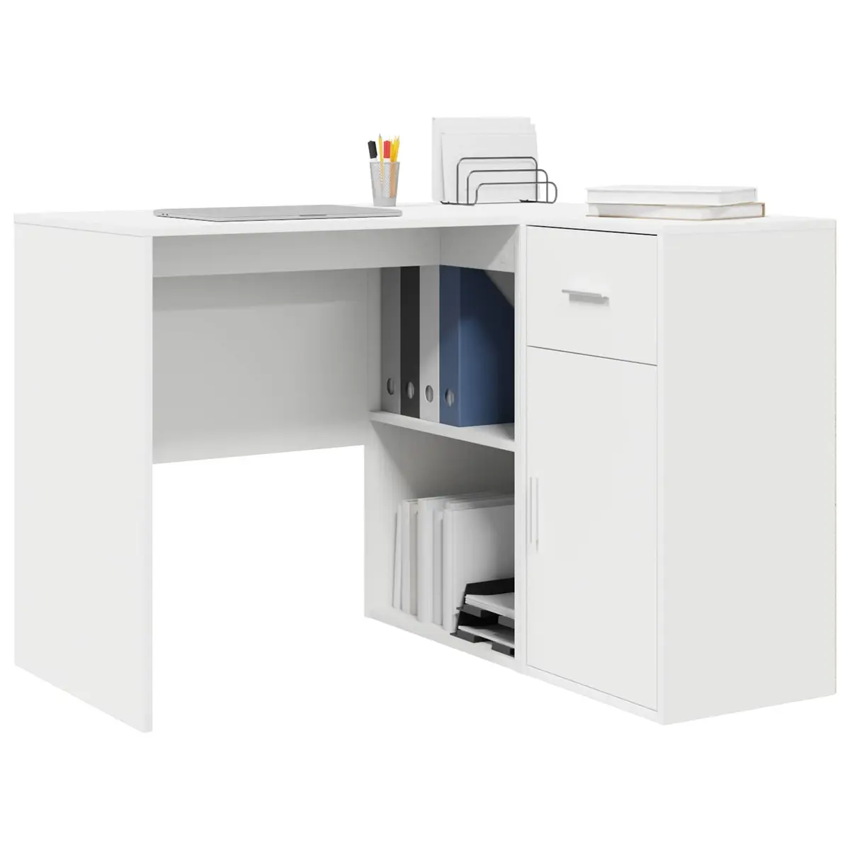 Corner Desk with Drawer White 102 x 88 x 75 cm Modern Office Workstation
