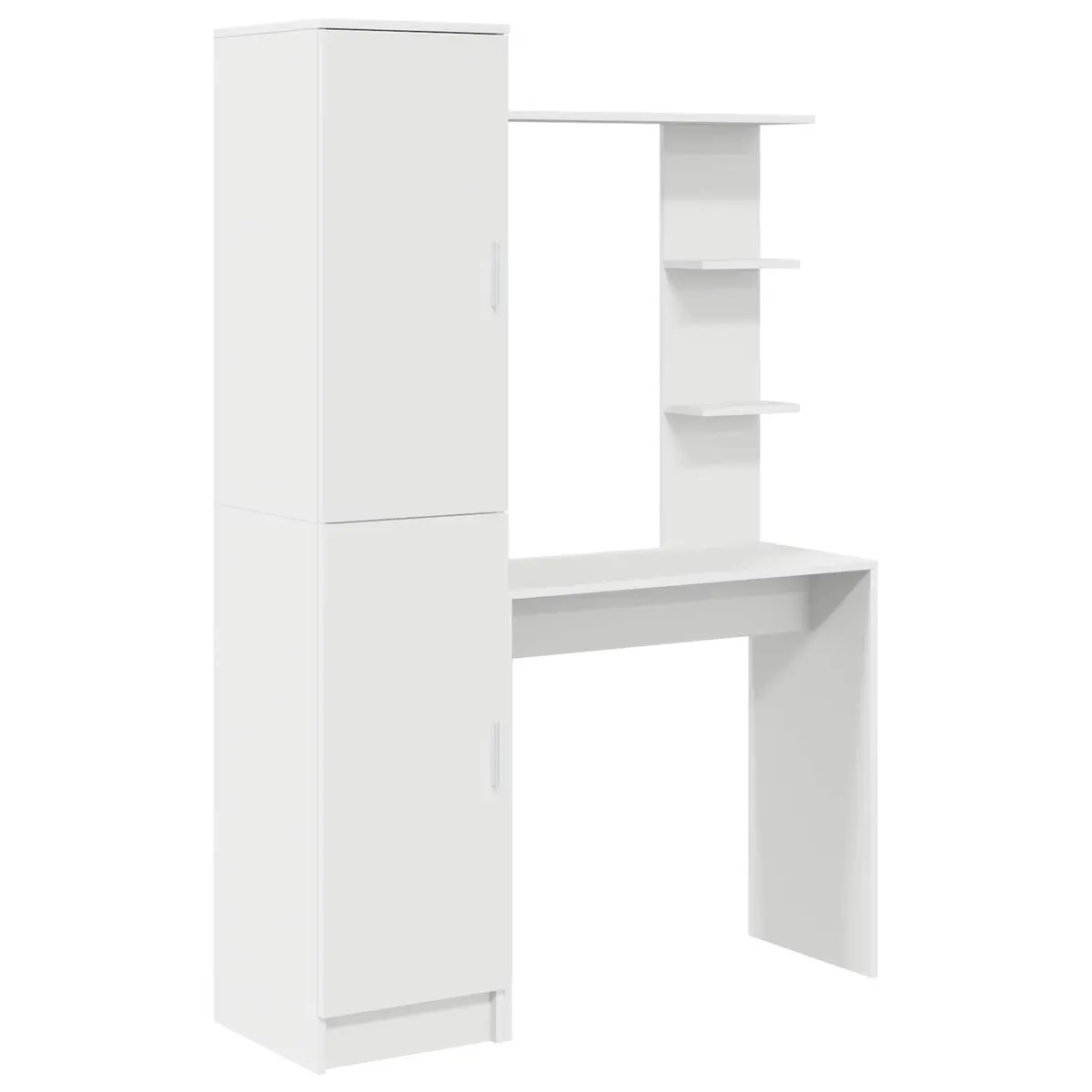 Desk with Shelves and Hinged Doors White Engineered Wood Office Workspace Storage 2 Piece
