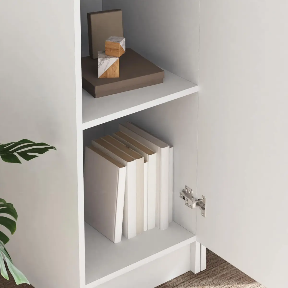 Desk with Shelves and Hinged Doors White Engineered Wood Office Workspace Storage 2 Piece