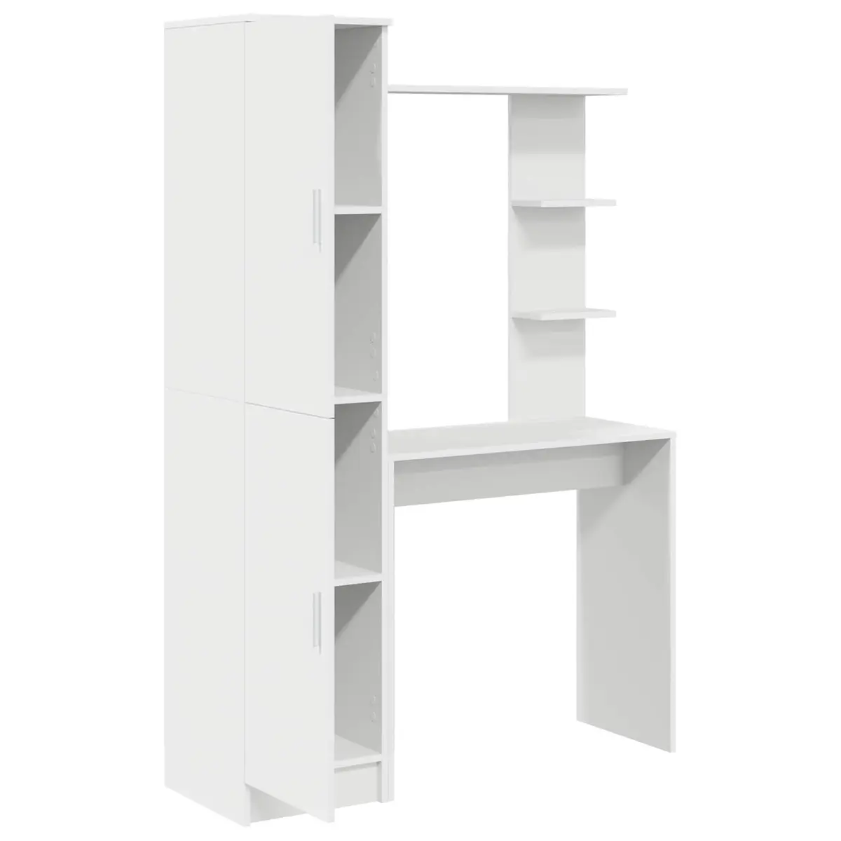 Desk with Shelves and Hinged Doors White Engineered Wood Office Workspace Storage 2 Piece