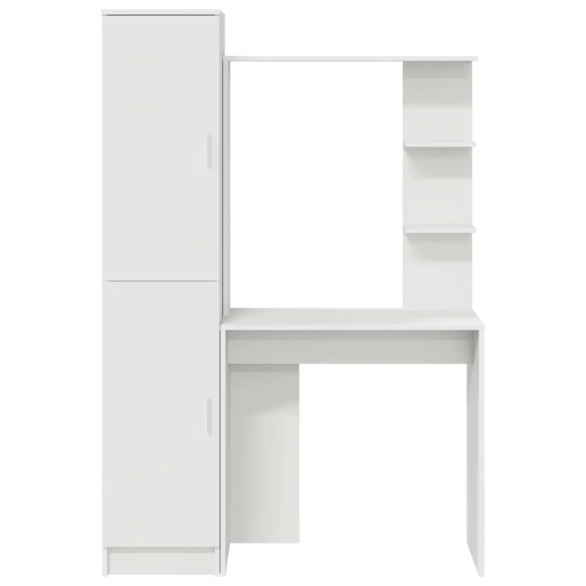 Desk with Shelves and Hinged Doors White Engineered Wood Office Workspace Storage 2 Piece