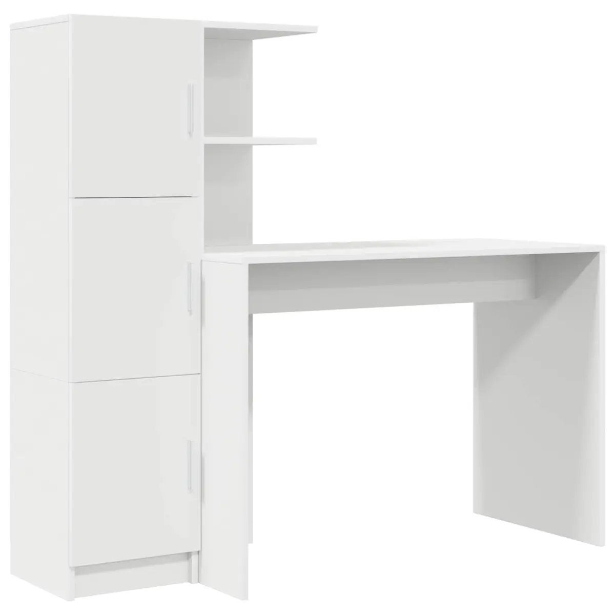 White Desk with Storage Cabinet and Shelves Modern Office Furniture Set 2 Piece