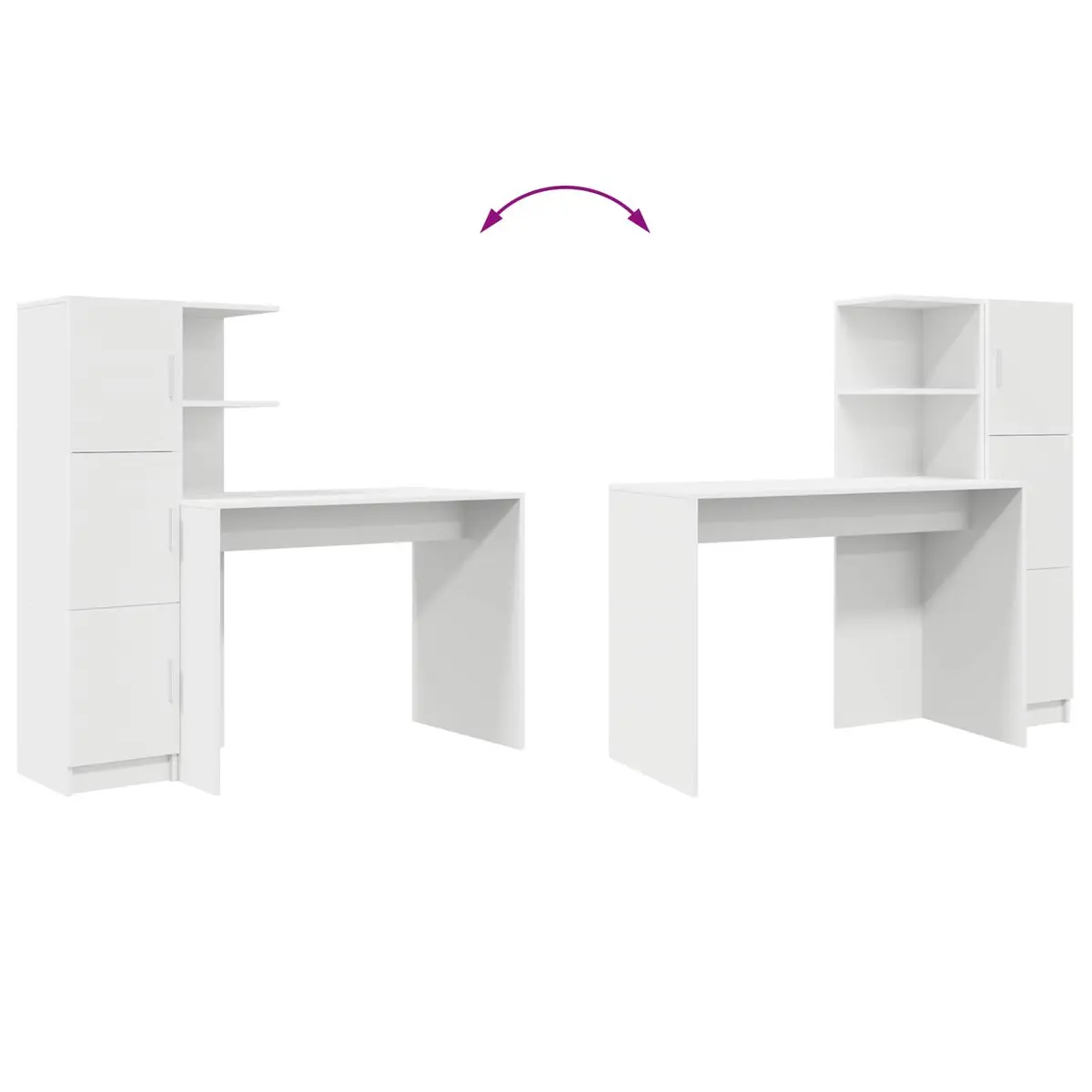White Desk with Storage Cabinet and Shelves Modern Office Furniture Set 2 Piece