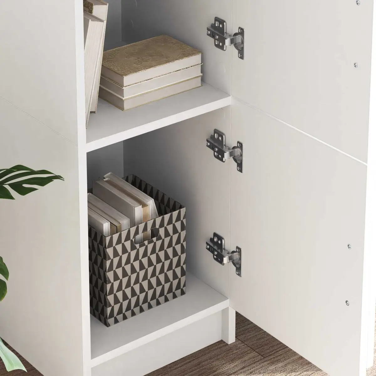White Desk with Storage Cabinet and Shelves Modern Office Furniture Set 2 Piece