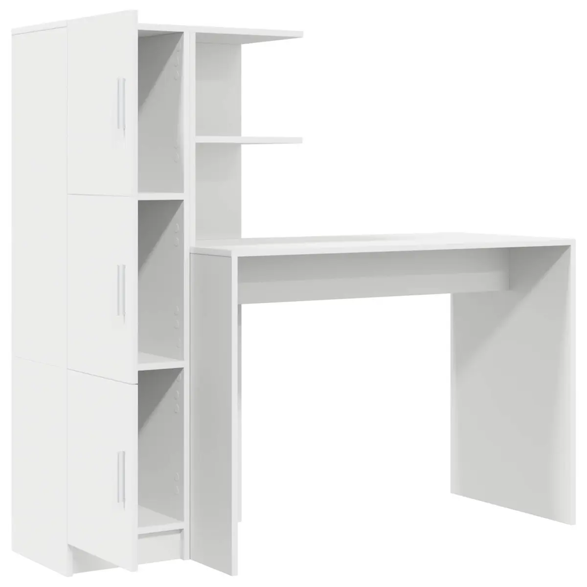 White Desk with Storage Cabinet and Shelves Modern Office Furniture Set 2 Piece