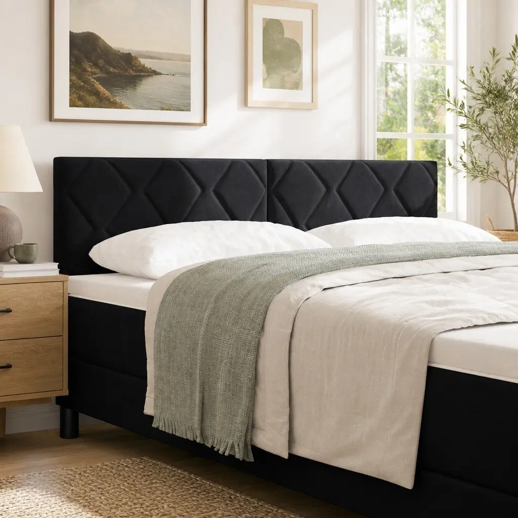 LED Headboard 144cm Black Velvet Upholstered Bed Headboard with RGB Lights