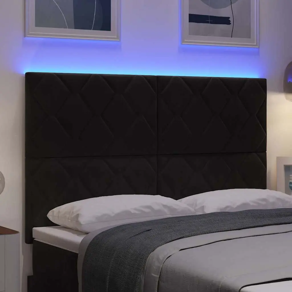 Upholstered LED Headboard Adjustable Height Black Velvet 144cm with RGB Lighting