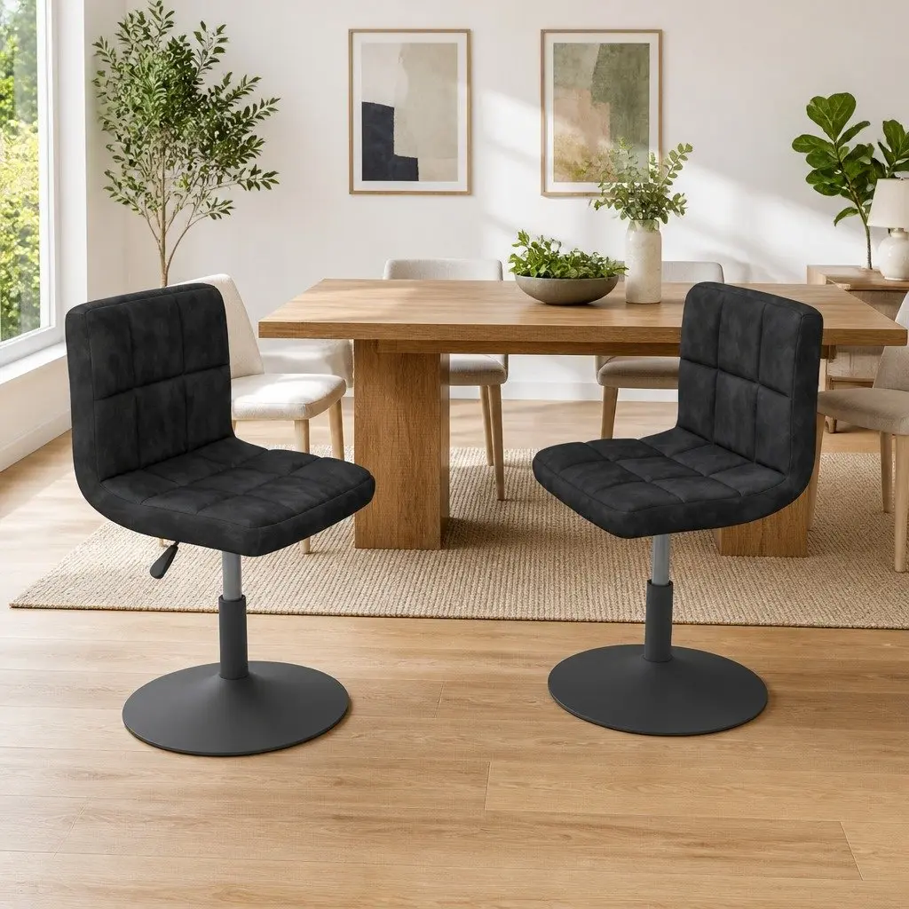 Swivel Dining Chair Black Velvet Adjustable Height 360 Degree Rotation Set of 2