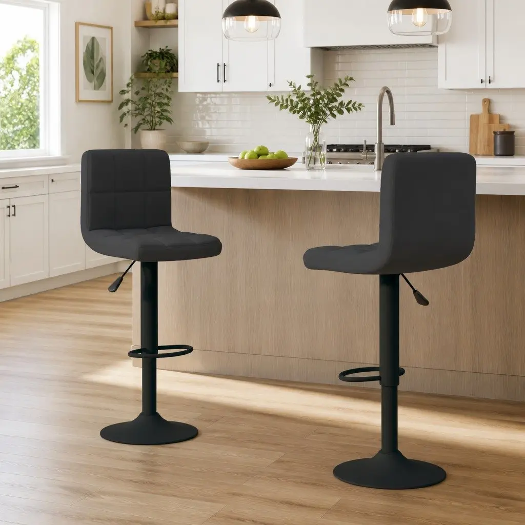Bar Stools Velvet Black Swivel Counter Height Adjustable 2 Piece Chrome Base