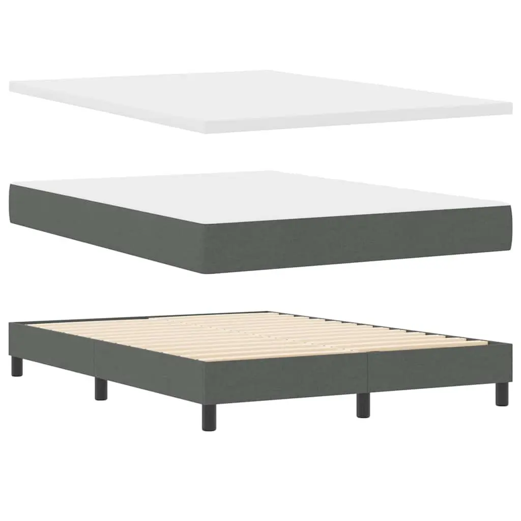 Box Spring Bed Dark Grey White Fabric 152 x 203 cm Modern Bedroom Adjustable