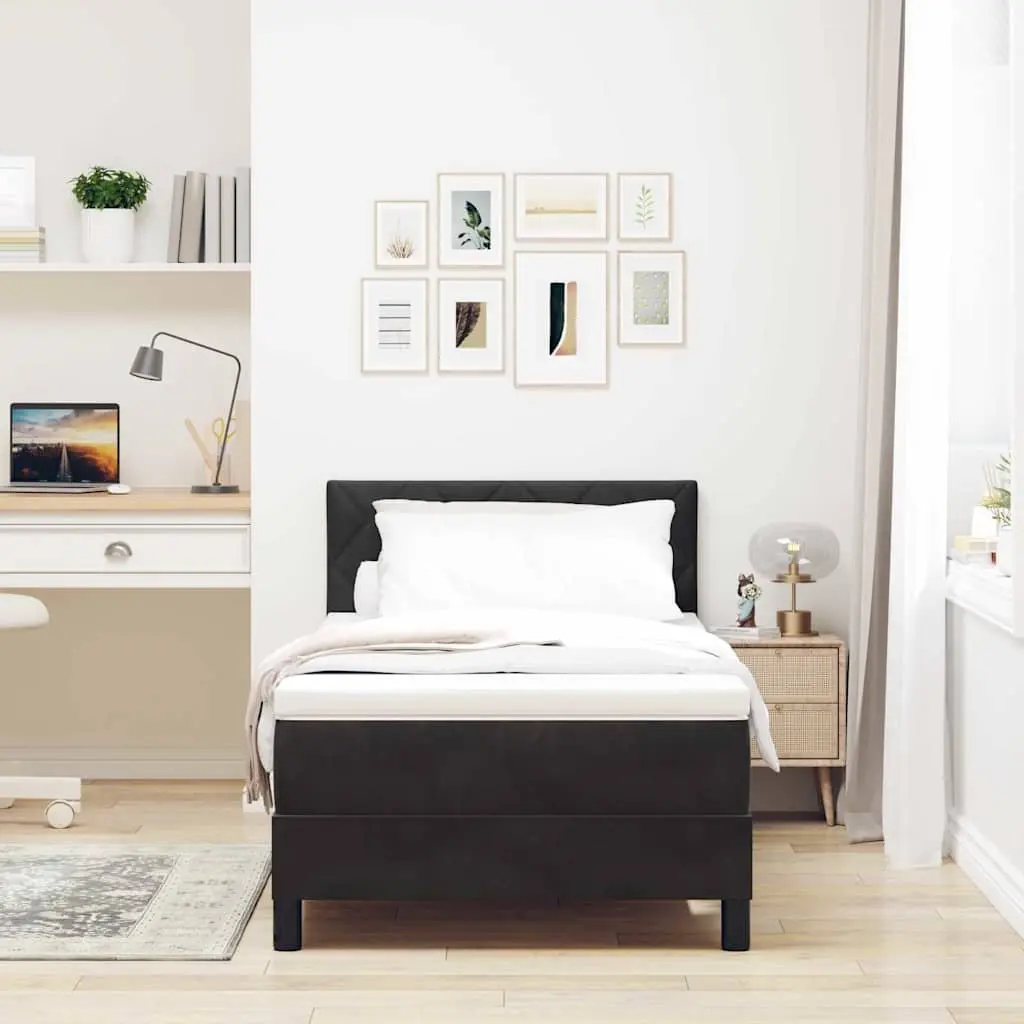 Box Spring Bed Black and White 107 x 203 cm Modern Bedroom Furniture Frame