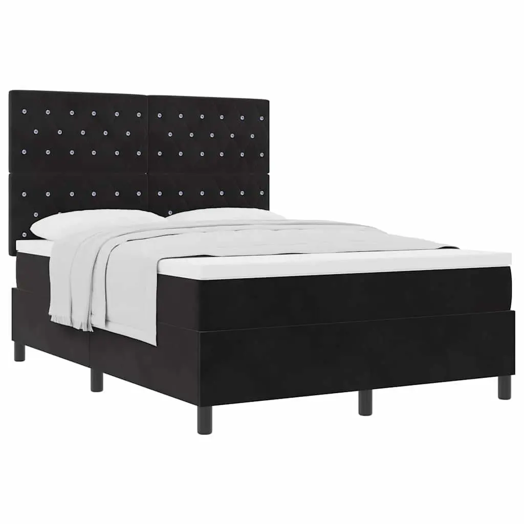 Box Spring Bed Black White Adjustable Headboard 152 x 203 cm Medium Firm