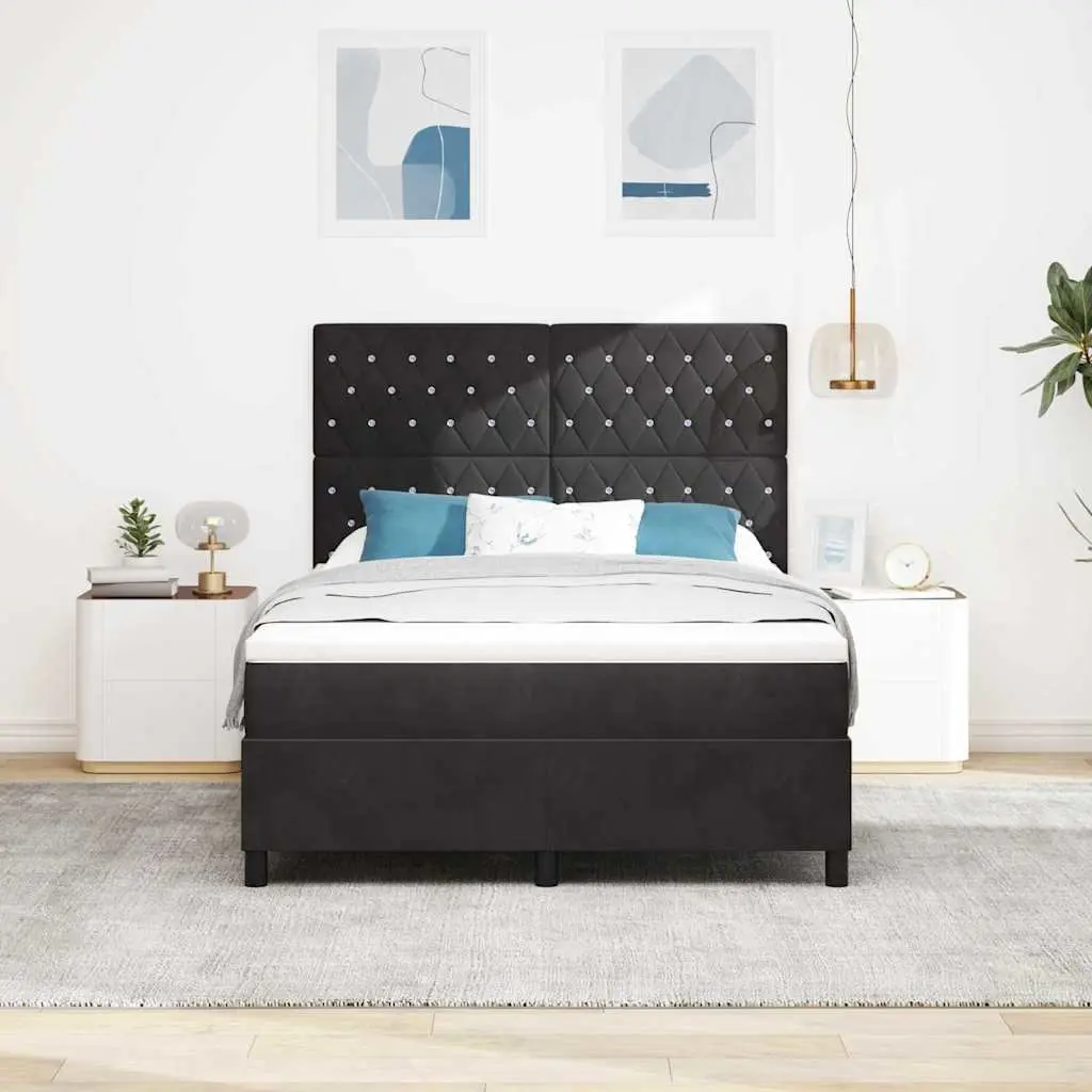 Box Spring Bed Black White Adjustable Headboard 152 x 203 cm Medium Firm