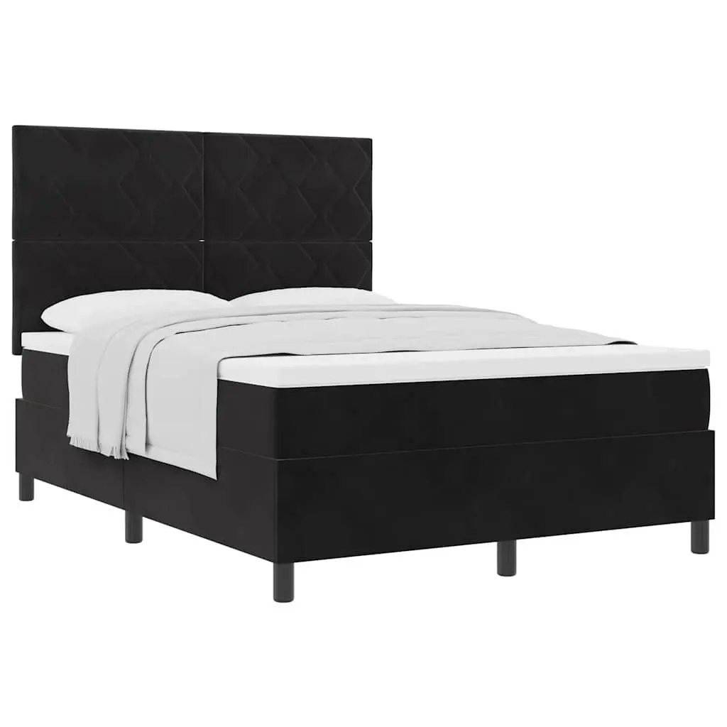 Box Spring Bed Adjustable Headboard Black White 137 x 187 cm Medium-Firm