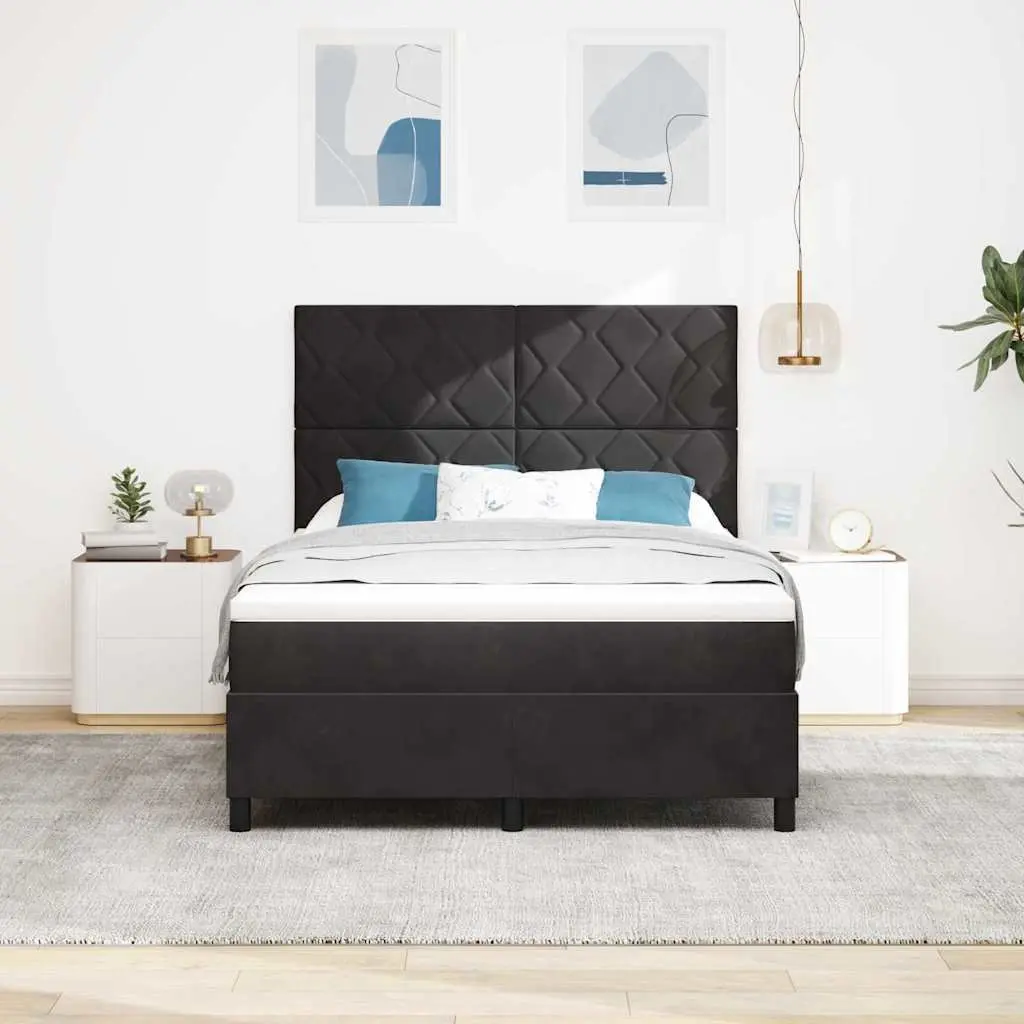 Box Spring Bed Adjustable Headboard Black White 137 x 187 cm Medium-Firm