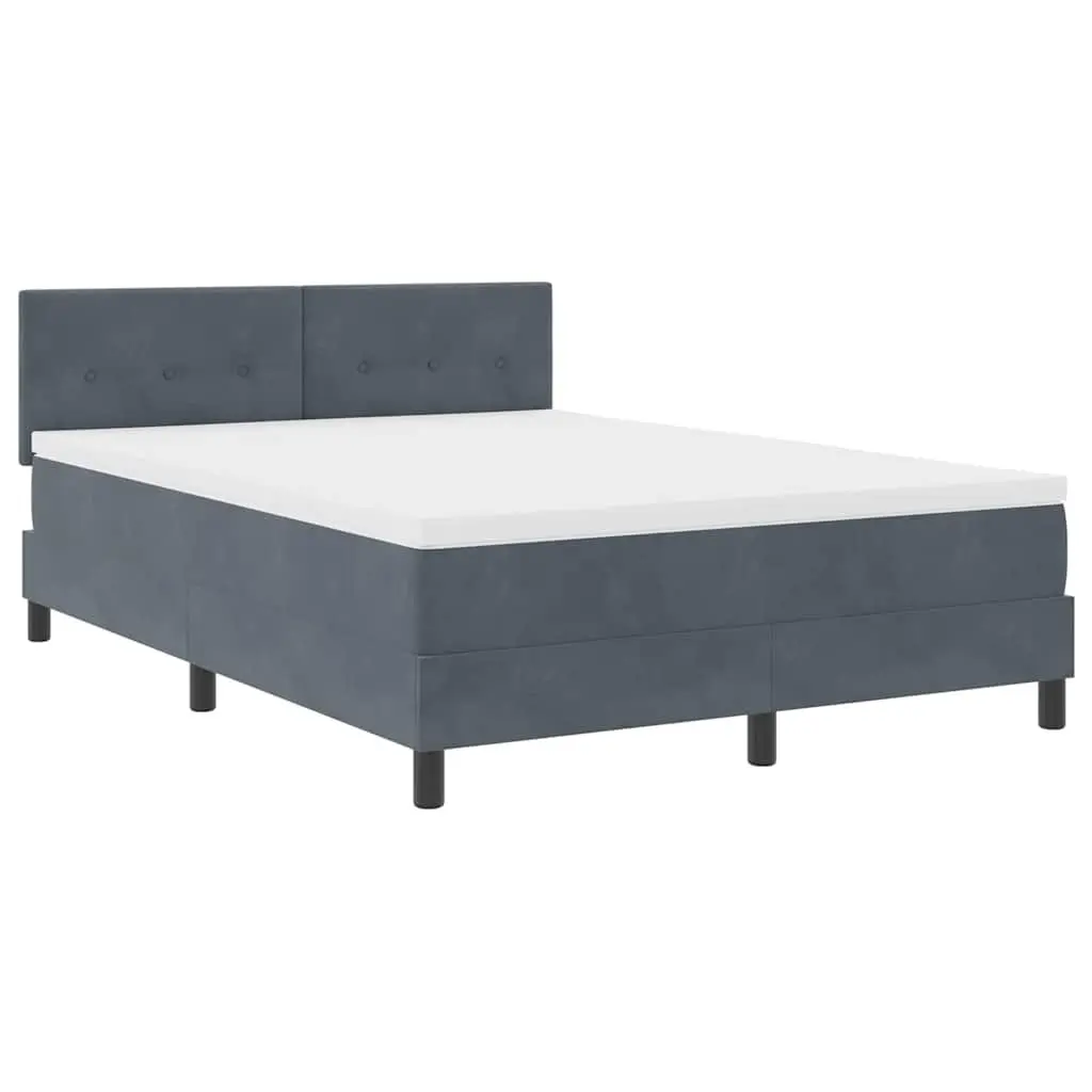 Box Spring Bed Dark Grey White Fabric 152x203cm Adjustable Headboard LED Lights