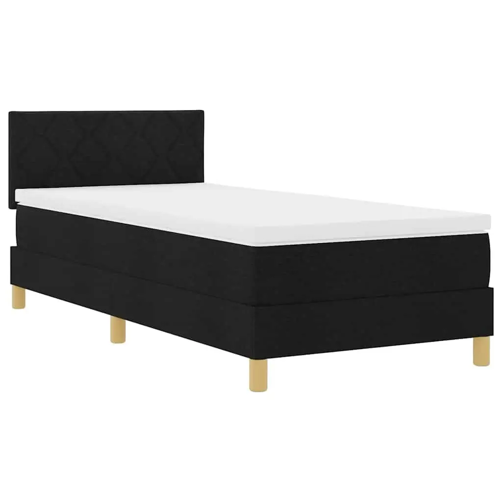 Box Spring Bed Black White Adjustable Headboard 107 x 203 cm with RGB LED Lights