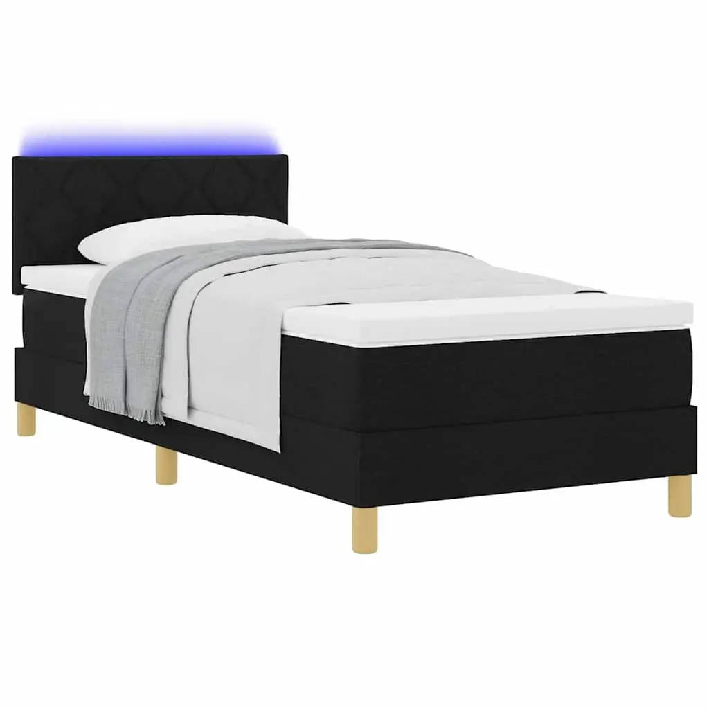 Box Spring Bed Black White Adjustable Headboard 107 x 203 cm with RGB LED Lights