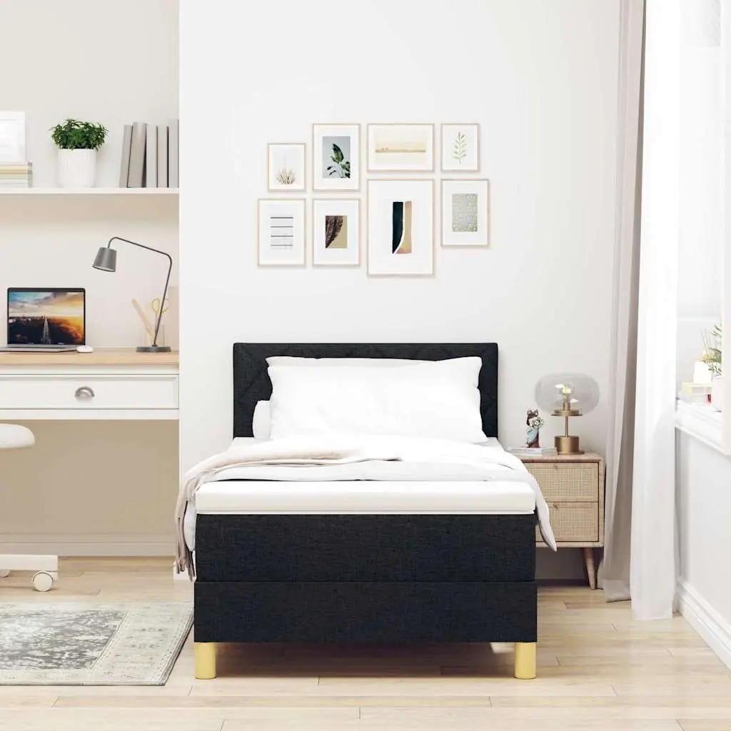 Box Spring Bed Black White Adjustable Headboard 107 x 203 cm with RGB LED Lights