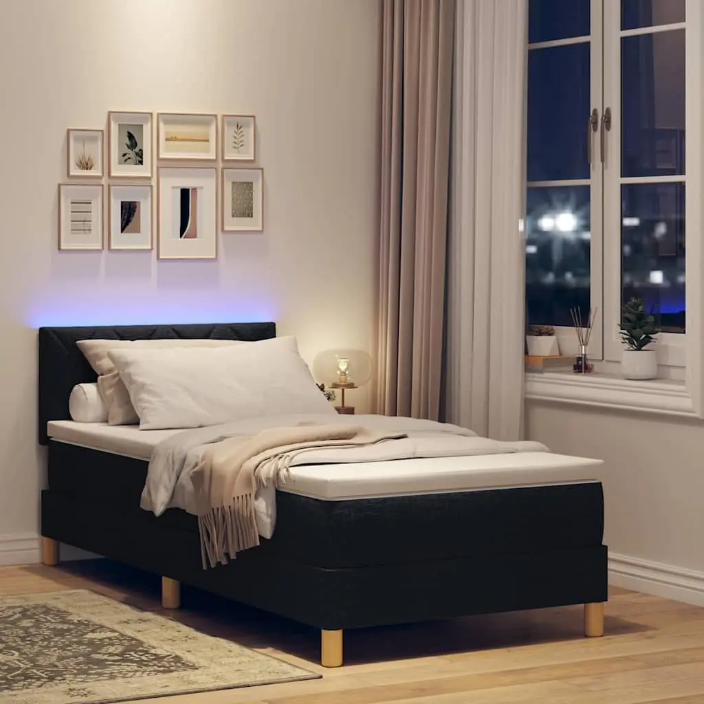 Box Spring Bed Black White Adjustable Headboard 107 x 203 cm with RGB LED Lights