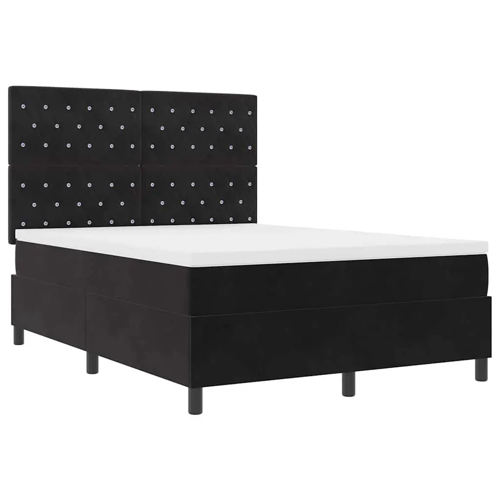 Box Spring Bed Black Velvet 152 x 203 cm Adjustable Headboard with RGB LED Lights