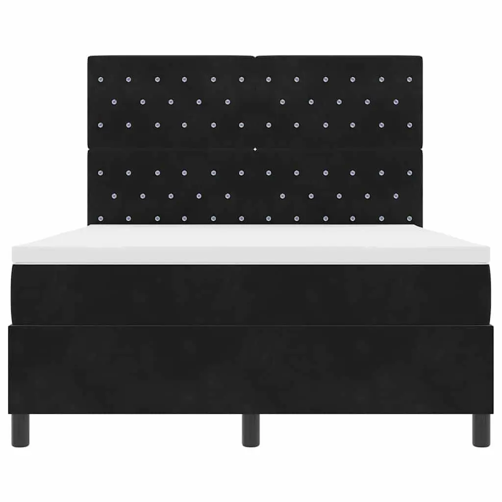 Box Spring Bed Black Velvet 152 x 203 cm Adjustable Headboard with RGB LED Lights