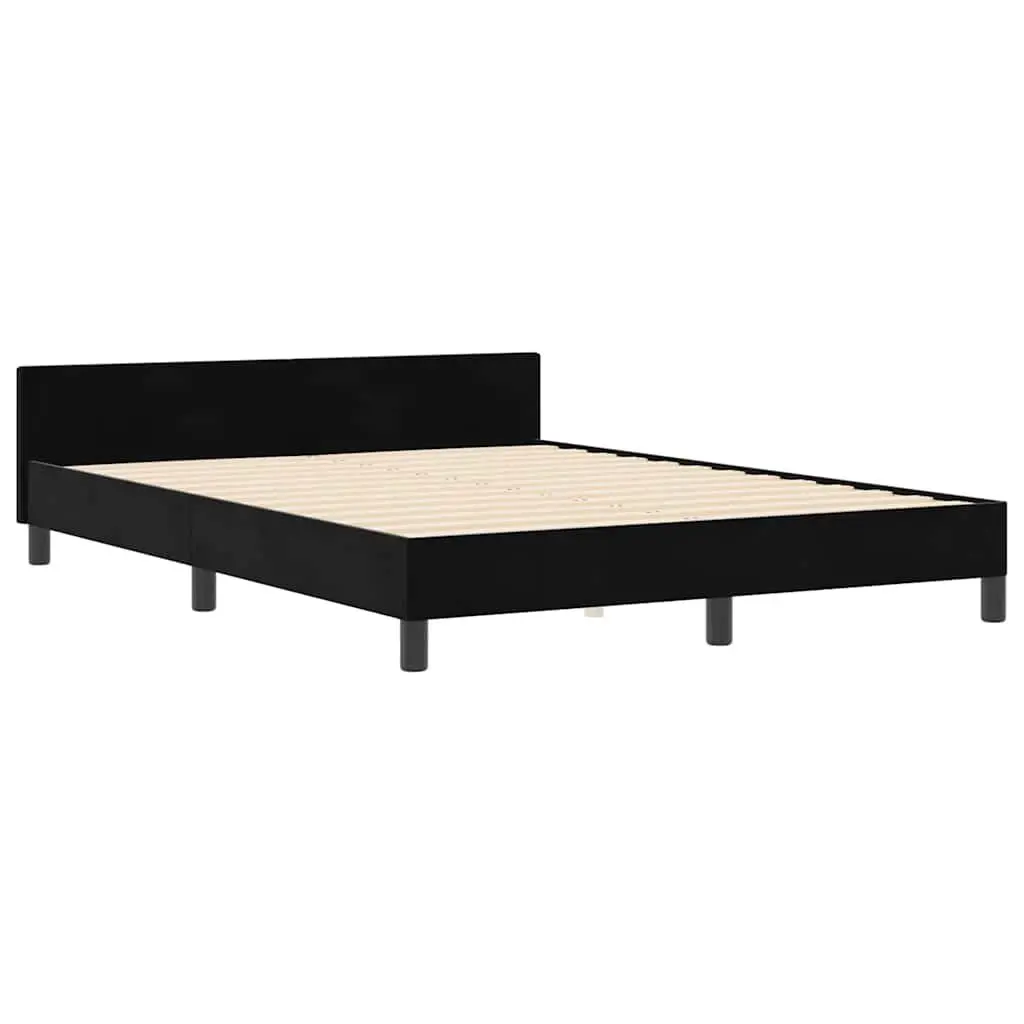 Bed Frame Velvet Upholstered Black 152 x 203 cm Modern with Adjustable Headboard