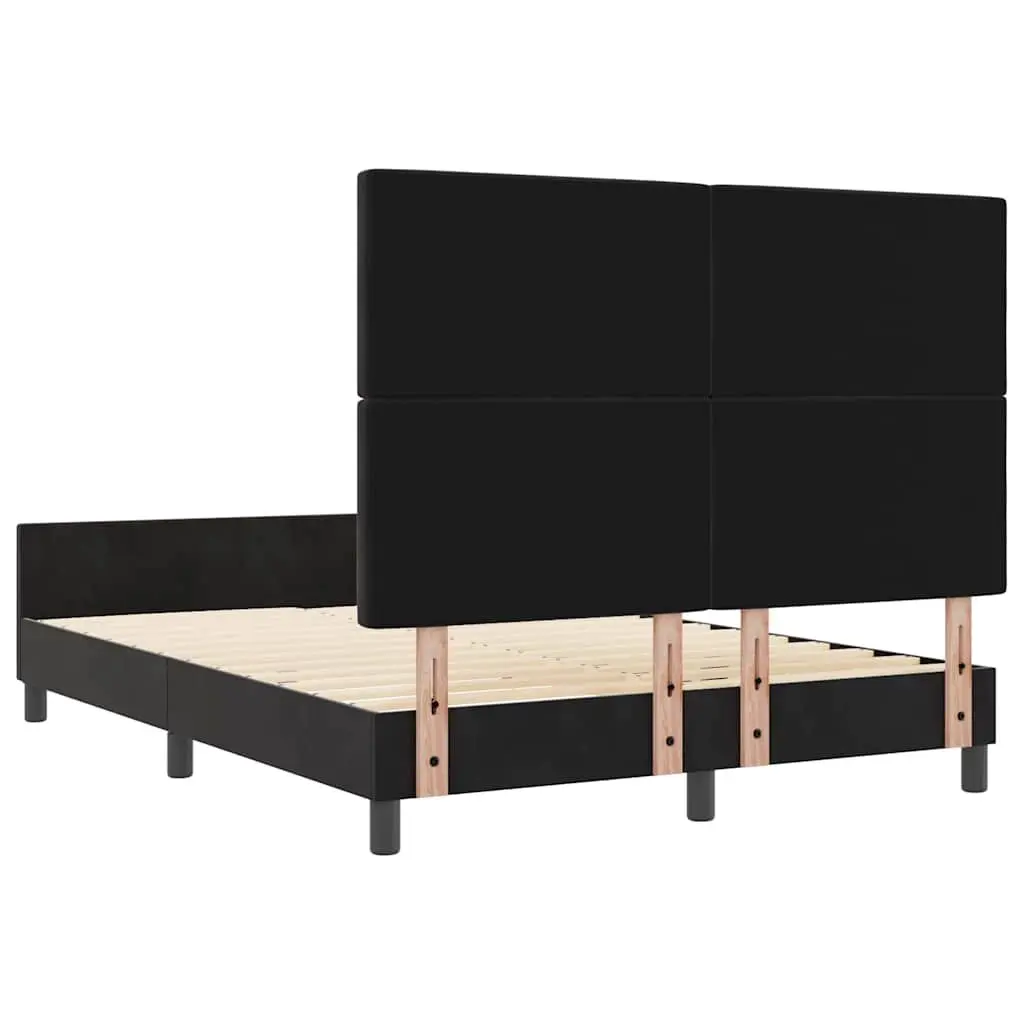 Bed Frame Velvet Upholstered Black 152 x 203 cm Modern with Adjustable Headboard
