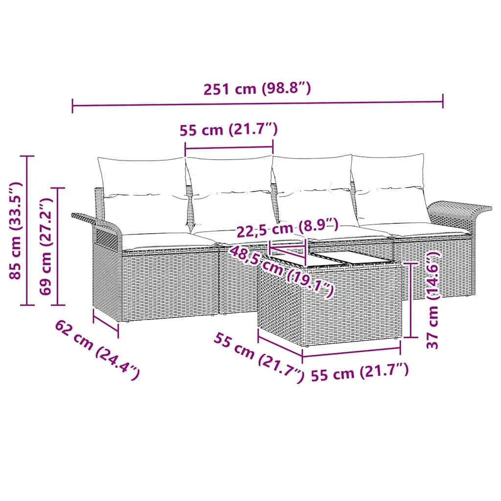 Garden Sofa Set Modular Outdoor Furniture Grey 5 Piece