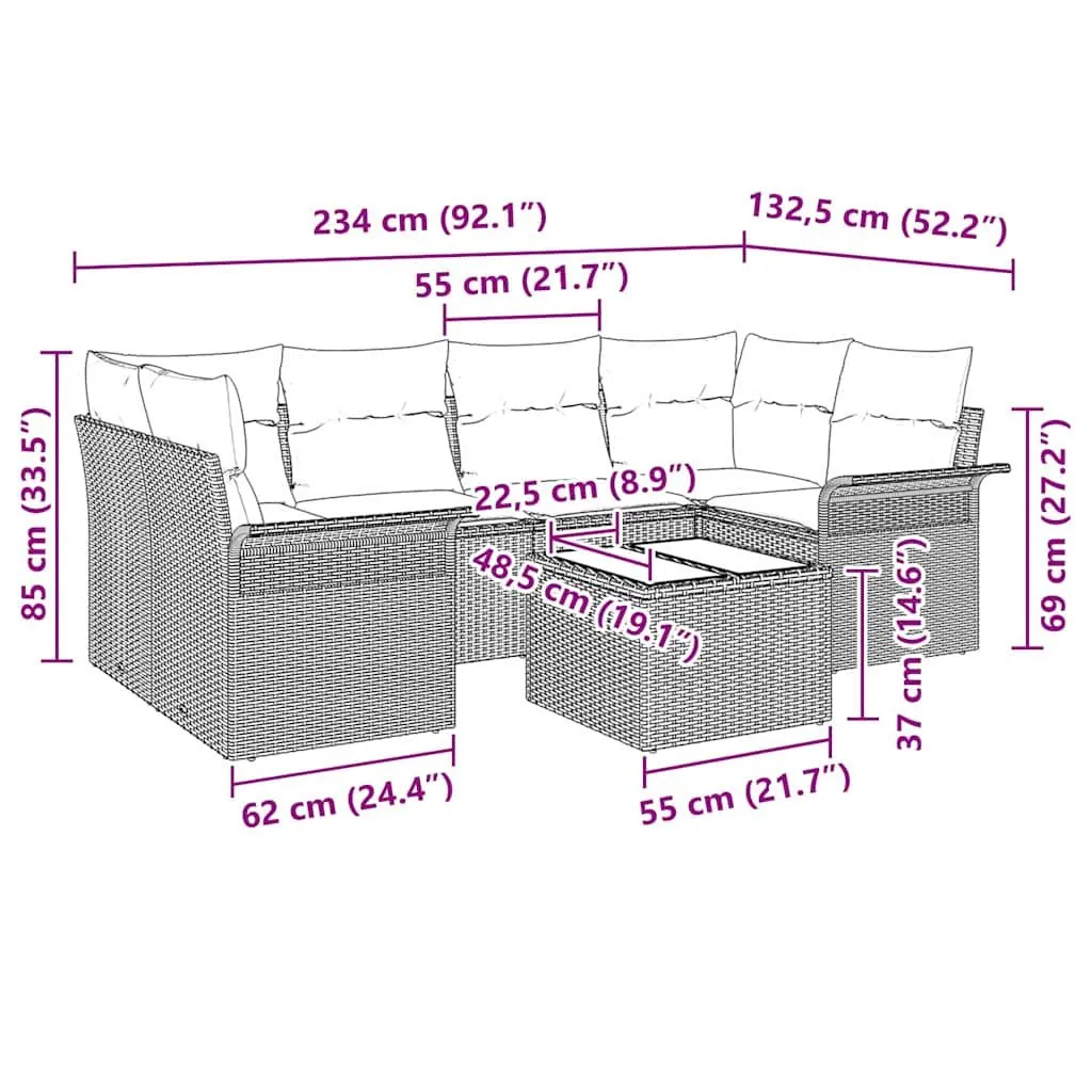 Garden Sofa Set 7 pcs Grey Outdoor Furniture Patio Sectional Modular Seating