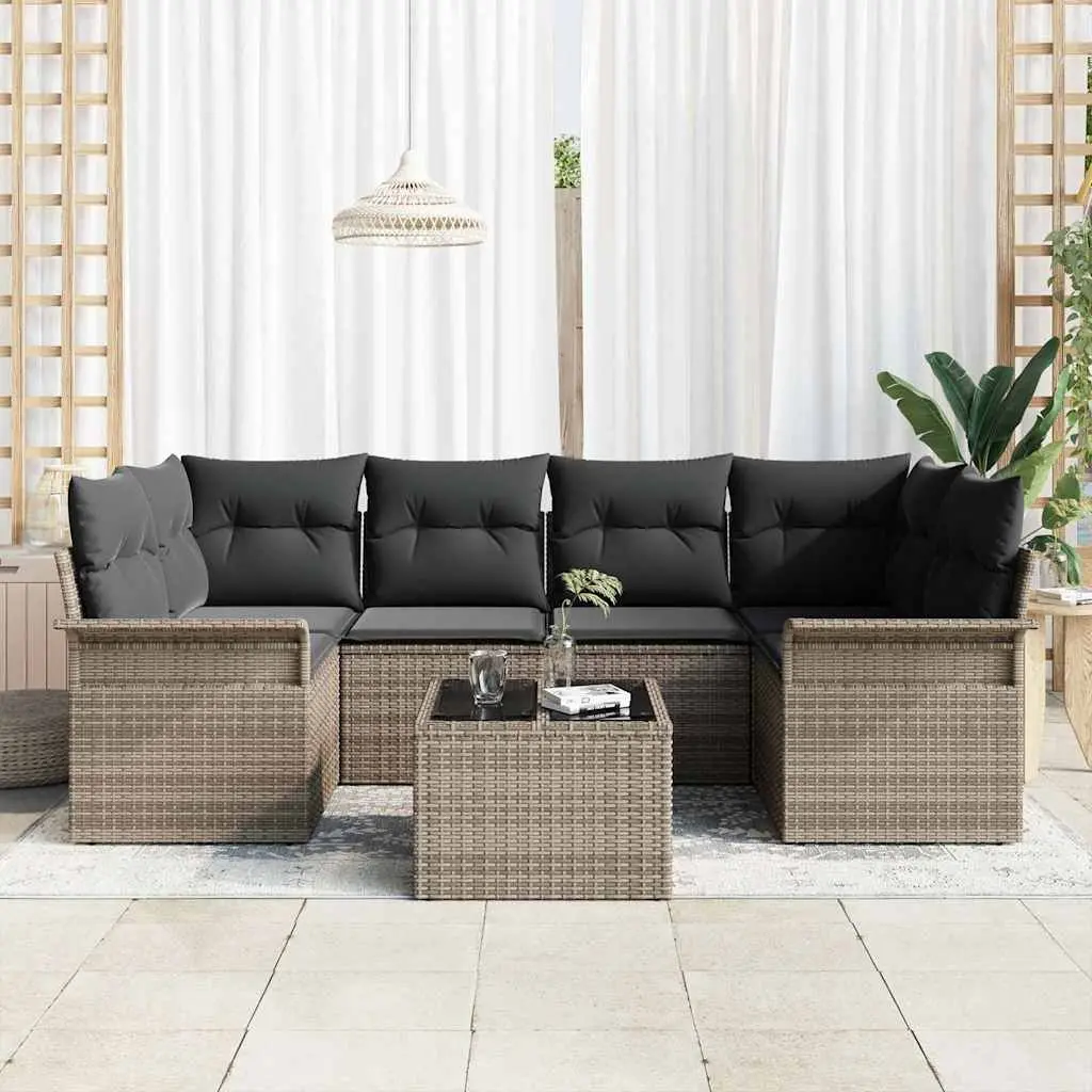 Garden Sofa Set 7 pcs Grey Outdoor Furniture Patio Sectional Modular Seating