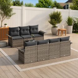 Garden Sofa Set Modular Outdoor Furniture Grey Poly Rattan 8pc Patio Lounge