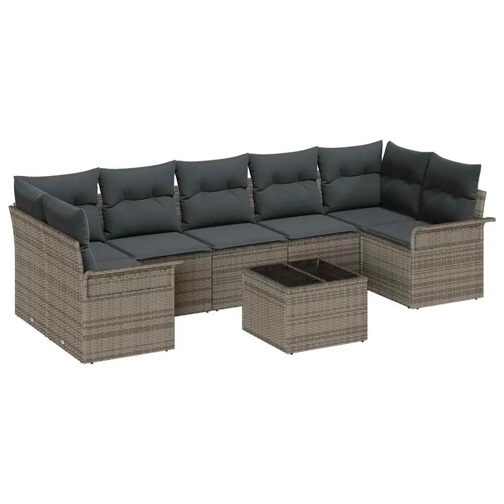 Garden Sofa Set Modular Grey Poly Rattan 8 Piece Outdoor Furniture with Cushions